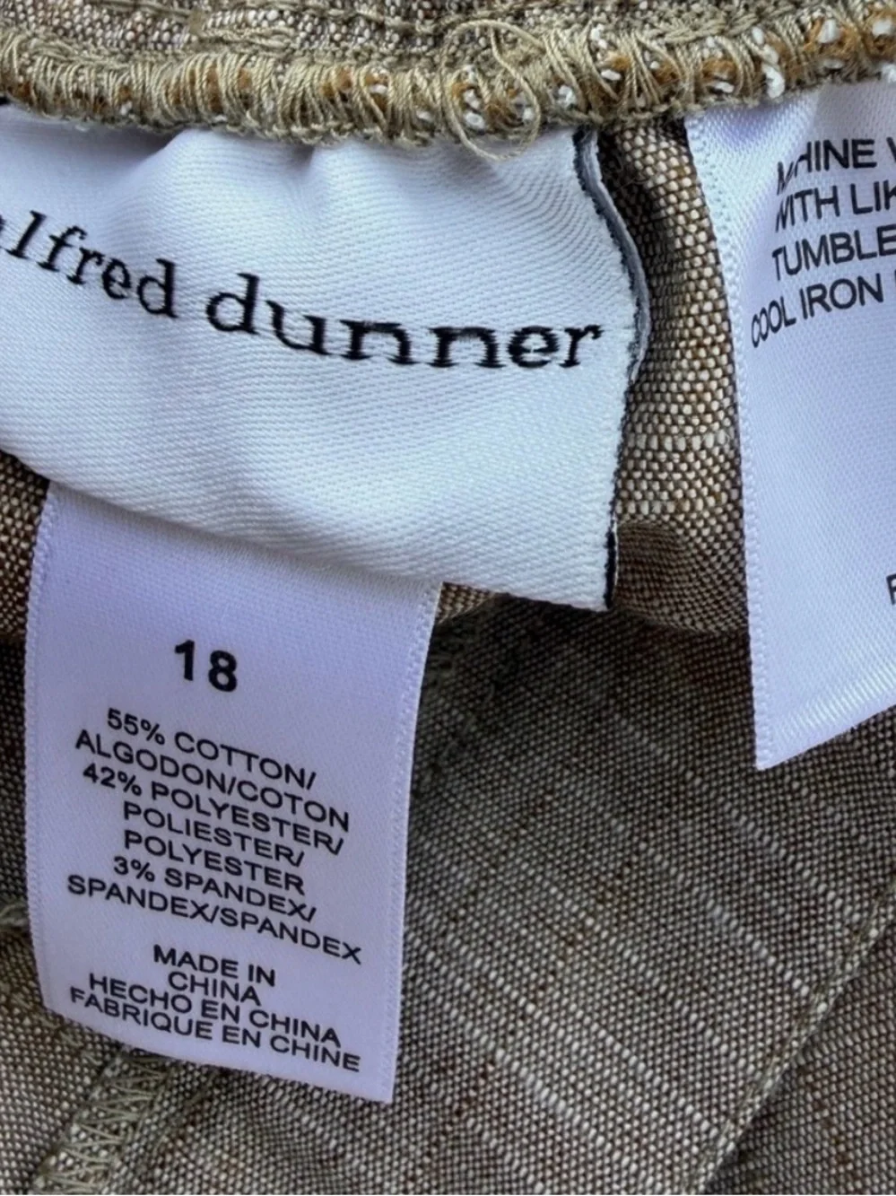 Alfred Dunner Womens Pants Size 18 Pull On Tan Elastic Waist Dress